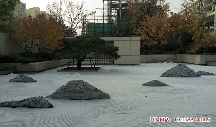 日式景观石雪浪石切片组合室内禅枯山水白沙造景设计